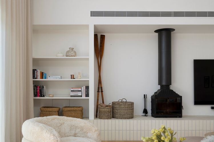 Lounge room with Wood Heater 