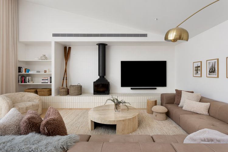 Lounge room with Wood Heater 