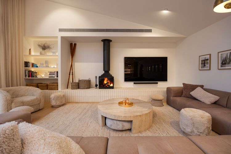 Lounge room with Wood Heater 