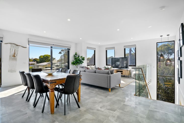 Open plan, light, bright and luxe living and dining area.