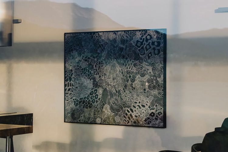 Considered aboriginal art - depicts the story of women that danced in celebrations of the ‘mulju’ or summer rains at the Mina Mina.