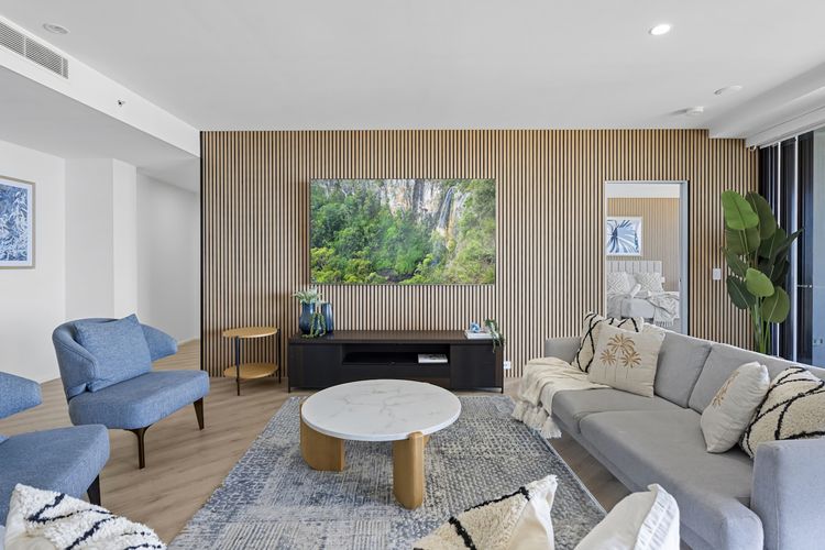 Experience luxury living while lounging around this elegant living room