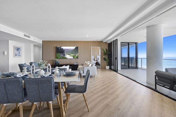 Dining area is right next to the balcony overlooking the ocean