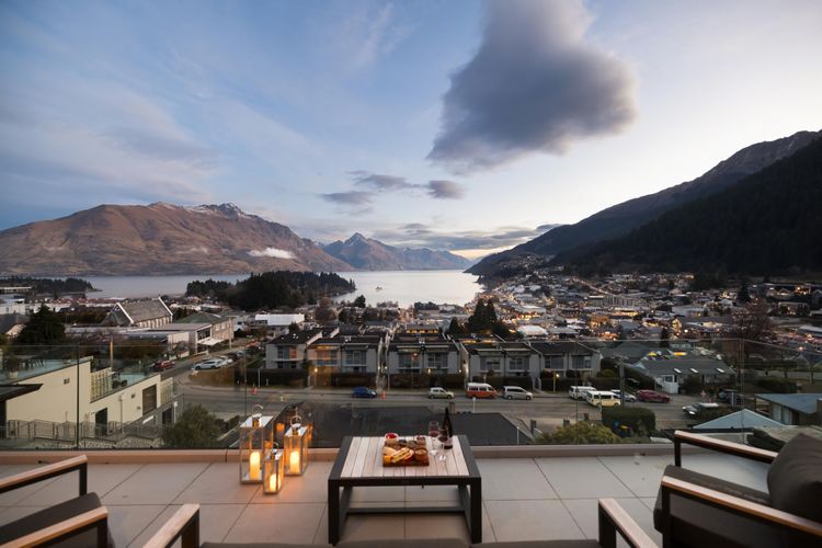 Lake and mountain views from the patio