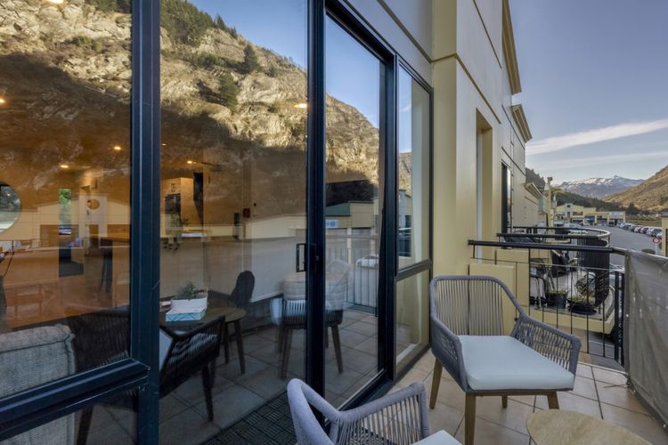 Patio with views to snow capped coronet peak