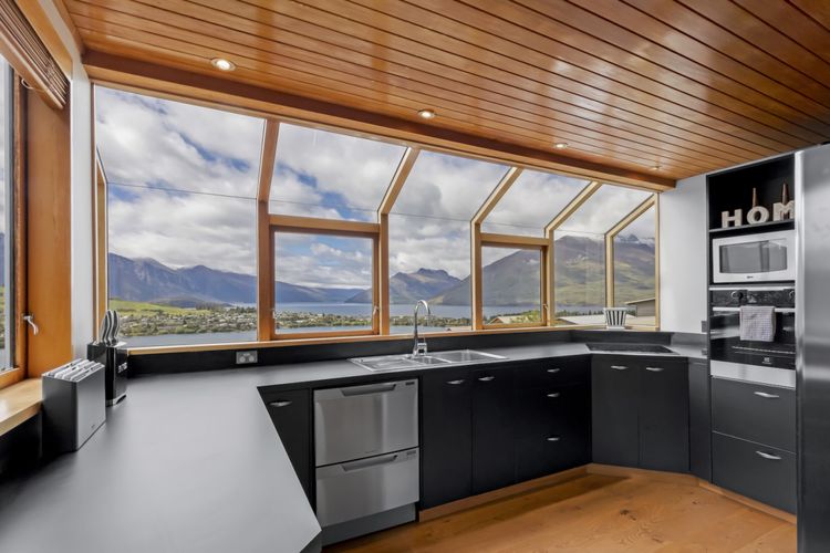 Kitchen with fabulous lake and mountain views