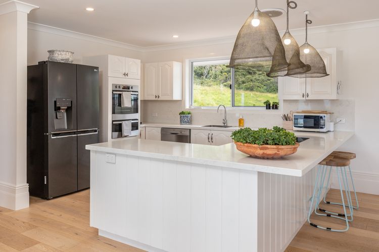 Kitchen with Pendant Lights and Island