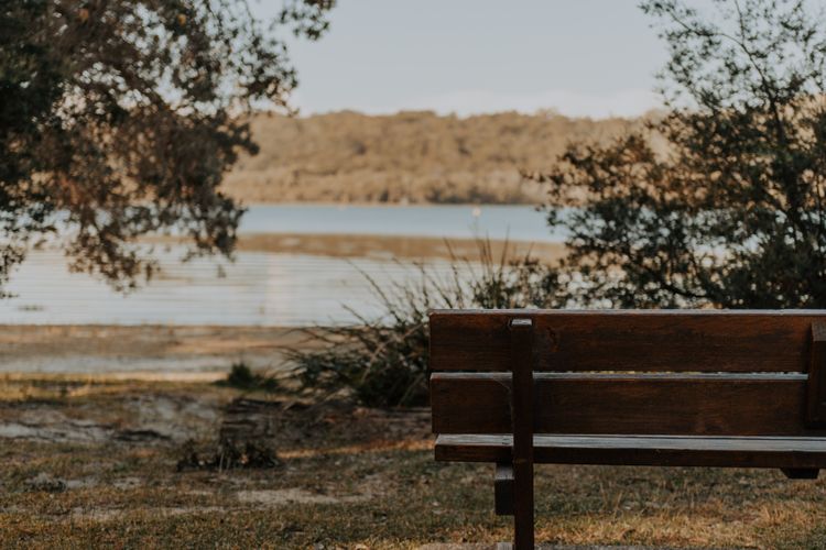 Seat overlooking Smiths Lake near Frothy Coffee cafe