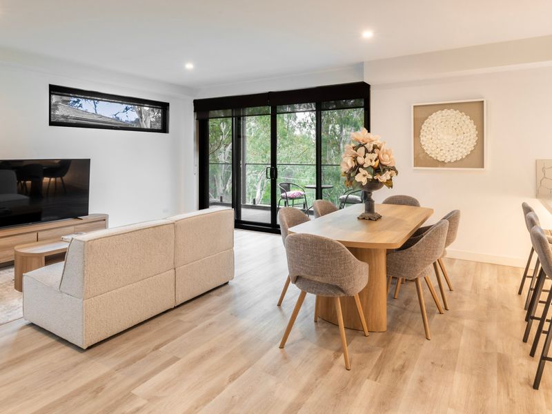 Open-plan living and dining area with stylish furnishings