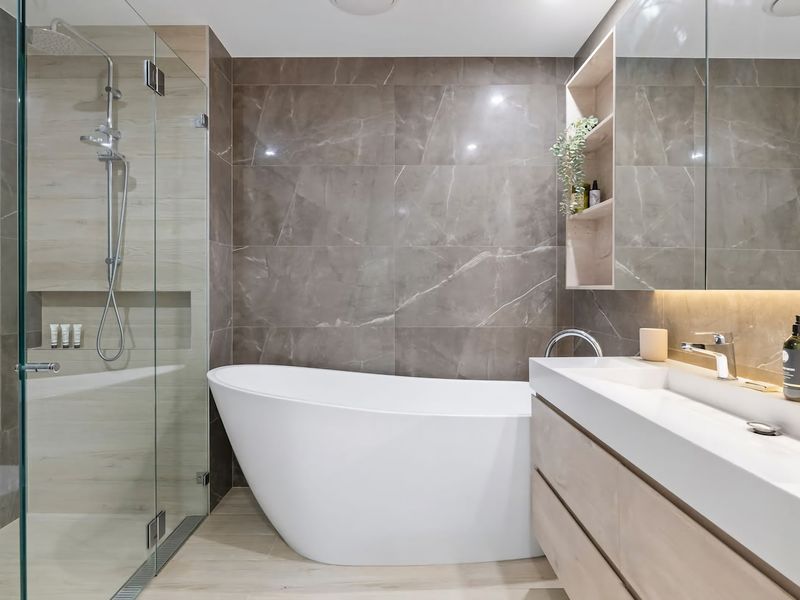 Relax in style: tub and shower combo.