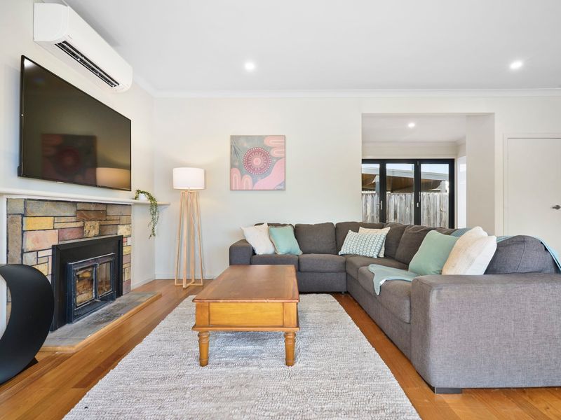 Spacious living room with entertainment.