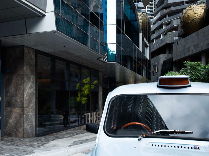 Right outside the building