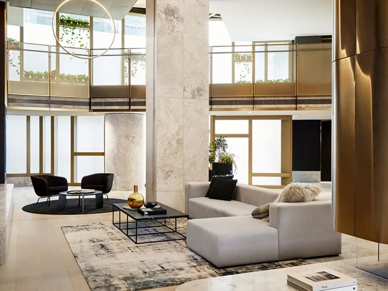 Spacious residential lounge with garden views