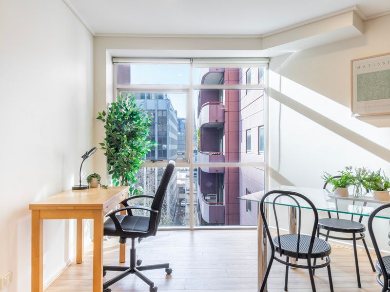 Workspace and dining area with a view