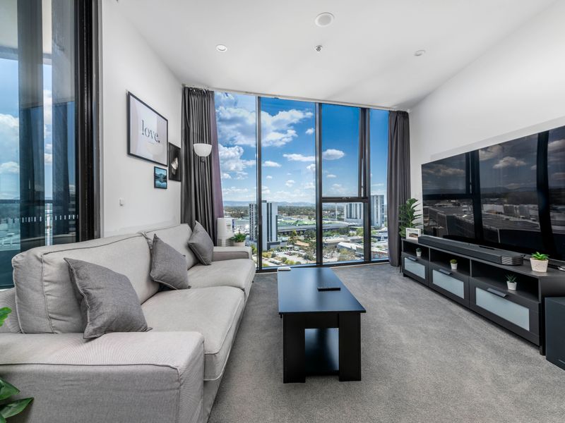 Cozy living room with large TV