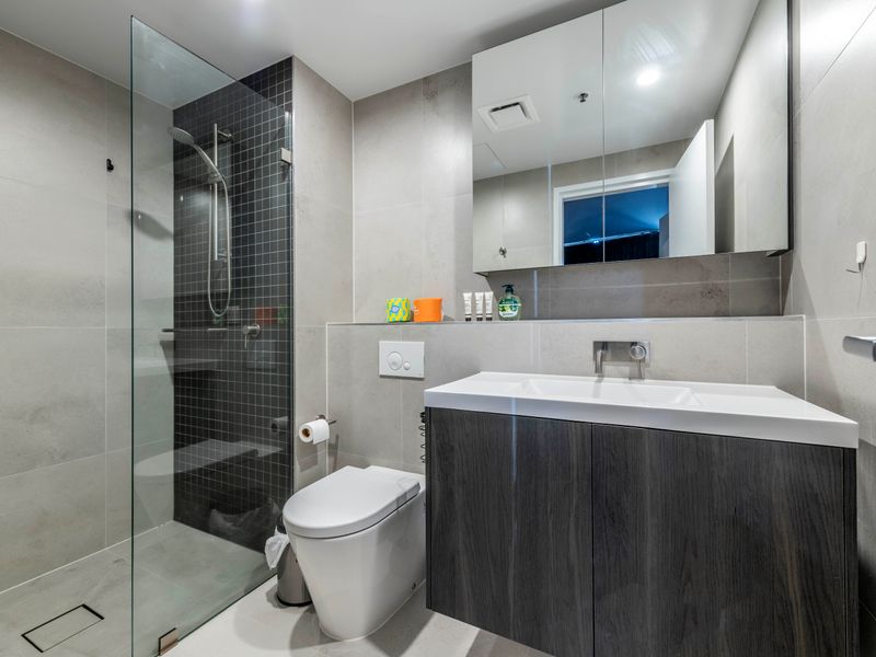 Sleek and stylish bathroom space.