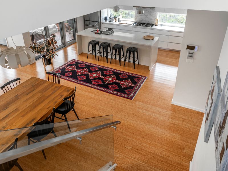 Open-plan kitchen connected to dining area