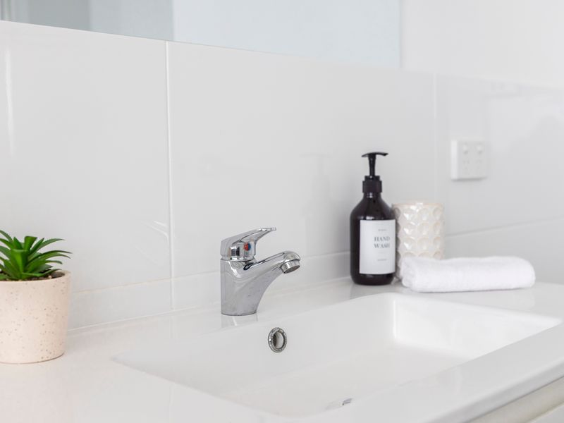 Fresh, spotless bathroom with simple style