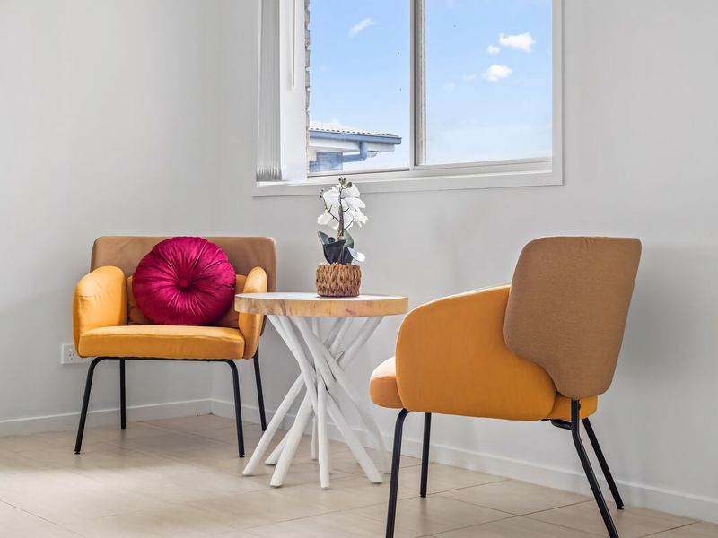 Quiet corner with seating—perfect for coffee or reading