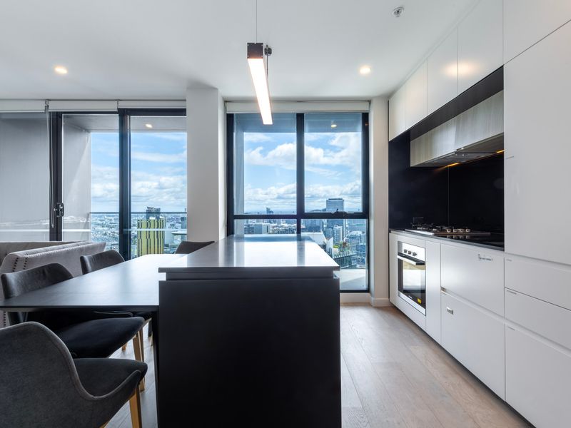 Contemporary dining and kitchen space designed for comfort and style