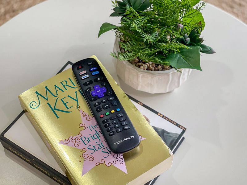 Cozy reading nook with books and greenery.
