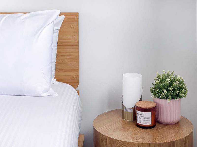 Bedroom corner with cozy details and bedside accents.