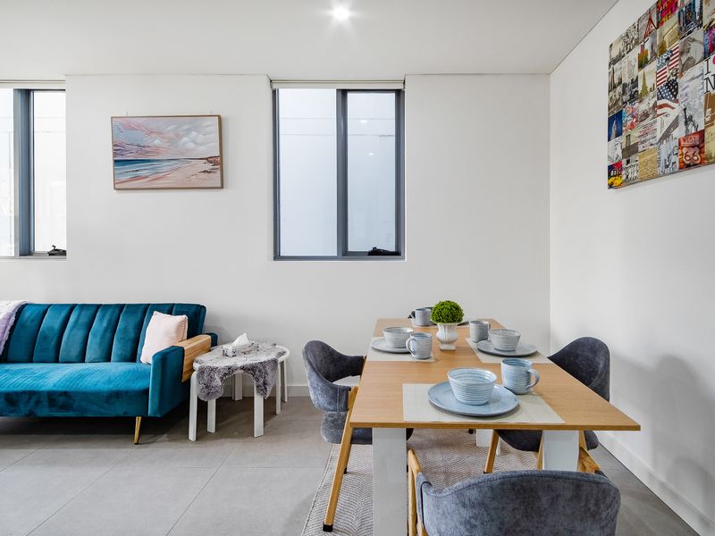 Light-filled living and dining space.