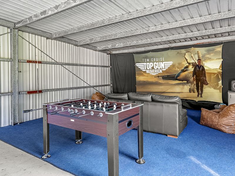 Foosball, movies, and comfy seating to enjoy.