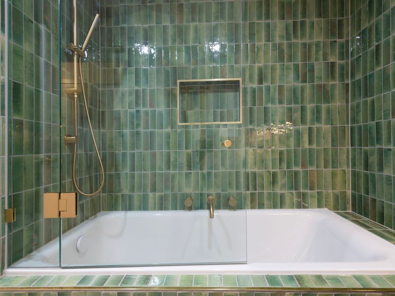 Spa-style bathroom with deep bathtub