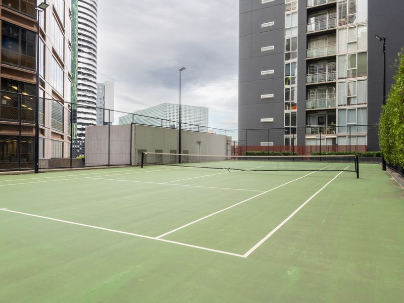 Challenge friends to a match on the outdoor tennis courts.