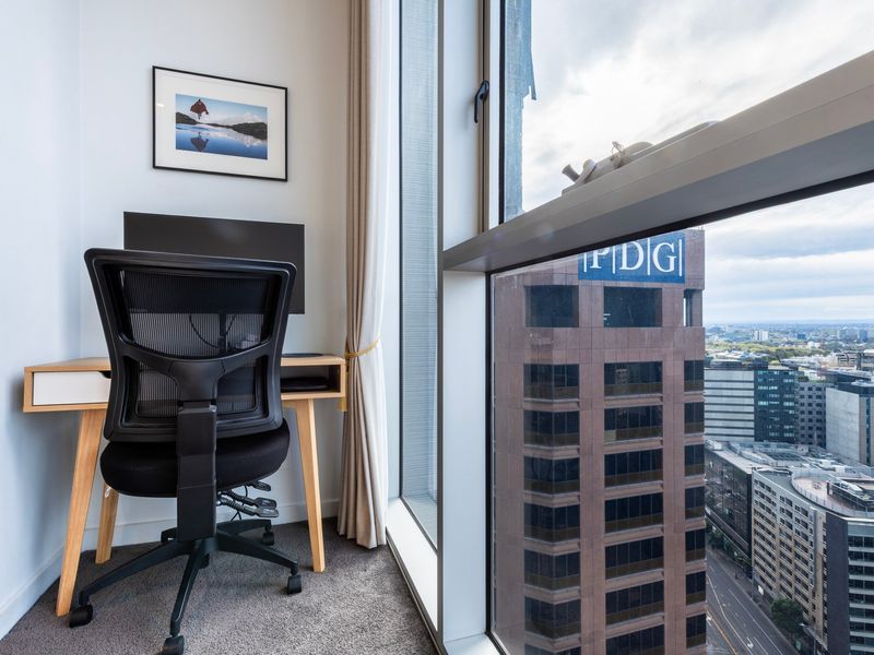 Stay productive in the dedicated workspace with skyline views.
