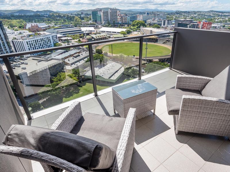 Balcony with sweeping city views.