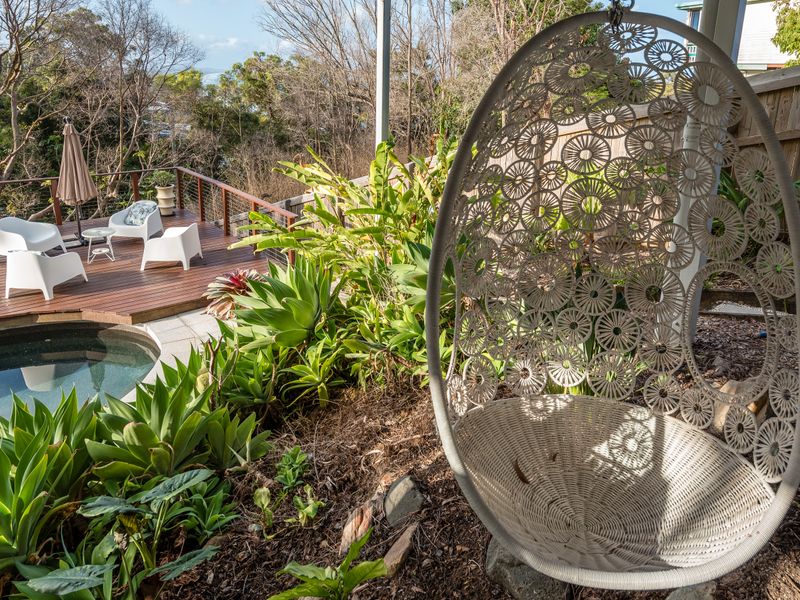 Garden oasis with tropical plants