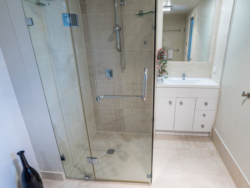 Modern shower room with natural light