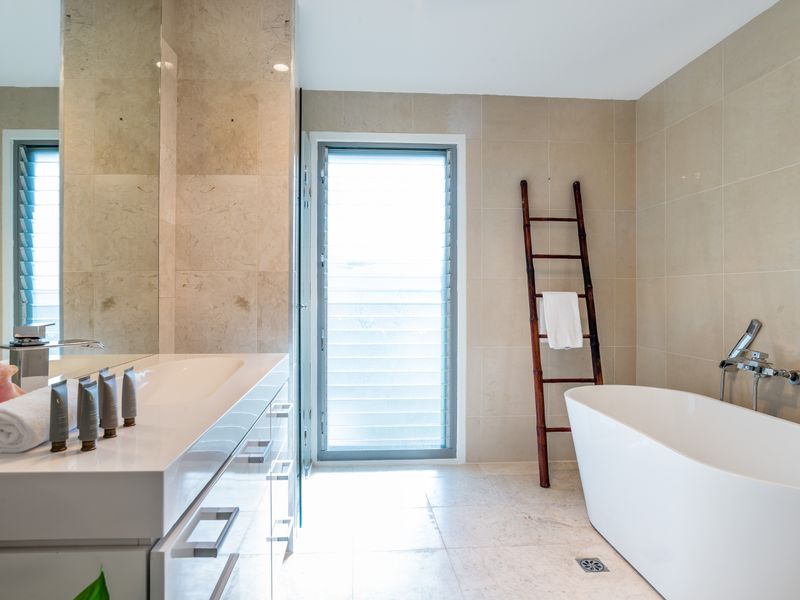 Luxurious bathroom with freestanding tub