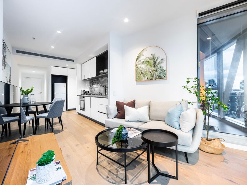 Open-plan living and dining space with stylish décor