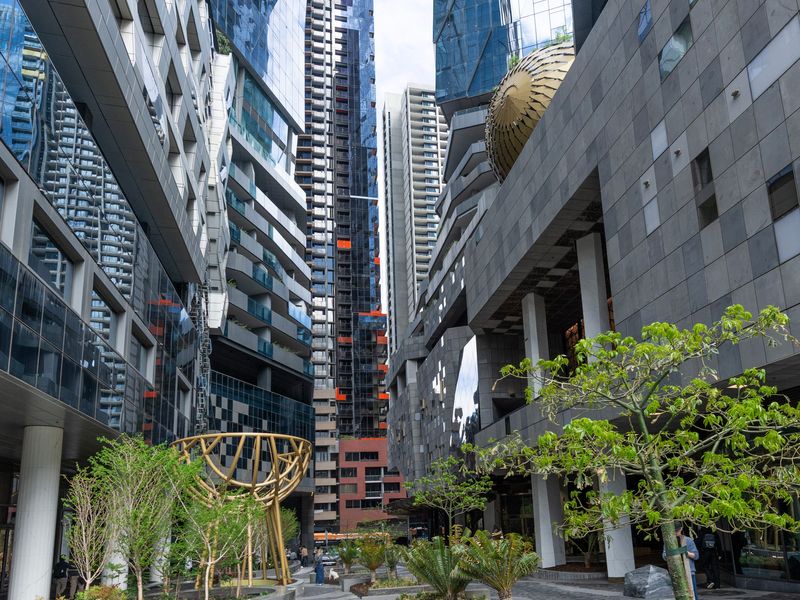 View of the modern building complex and nearby architecture