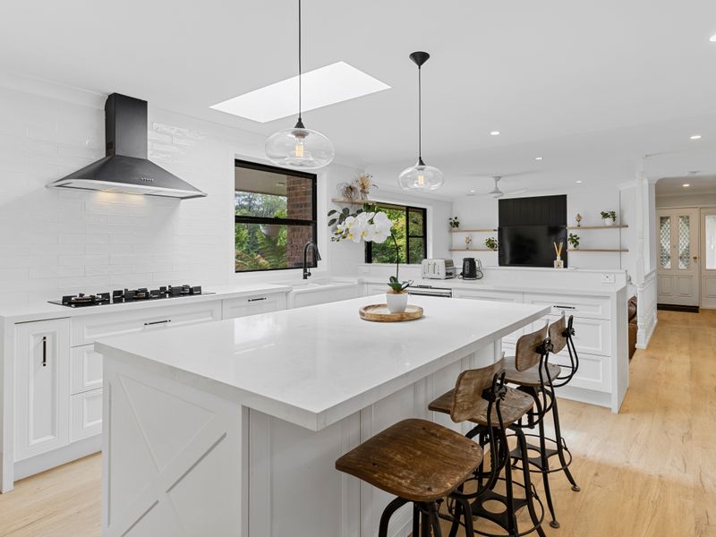 Expansive kitchen island with premium finishes