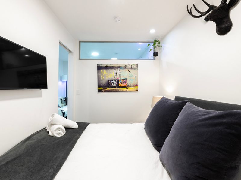 Peaceful bedroom retreat with soft lighting and calming tones for a restful night