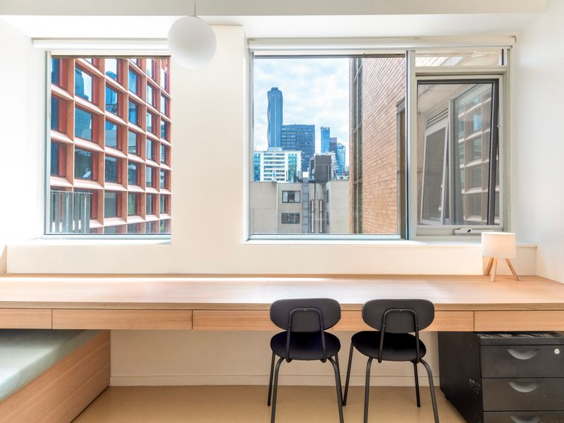 Work desk with a city outlook — ideal for remote work or study.