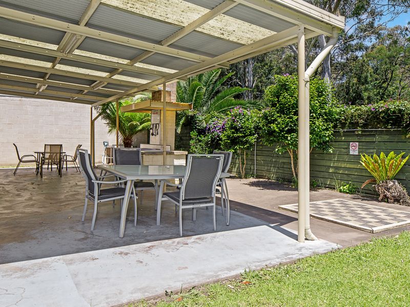 Shaded outdoor dining area perfect for group meals.