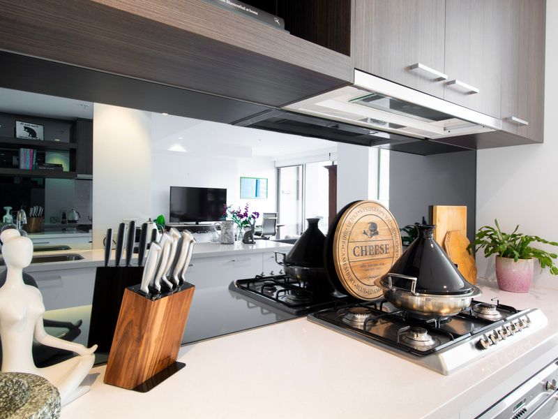 Kitchen corner with cookware and designer touches