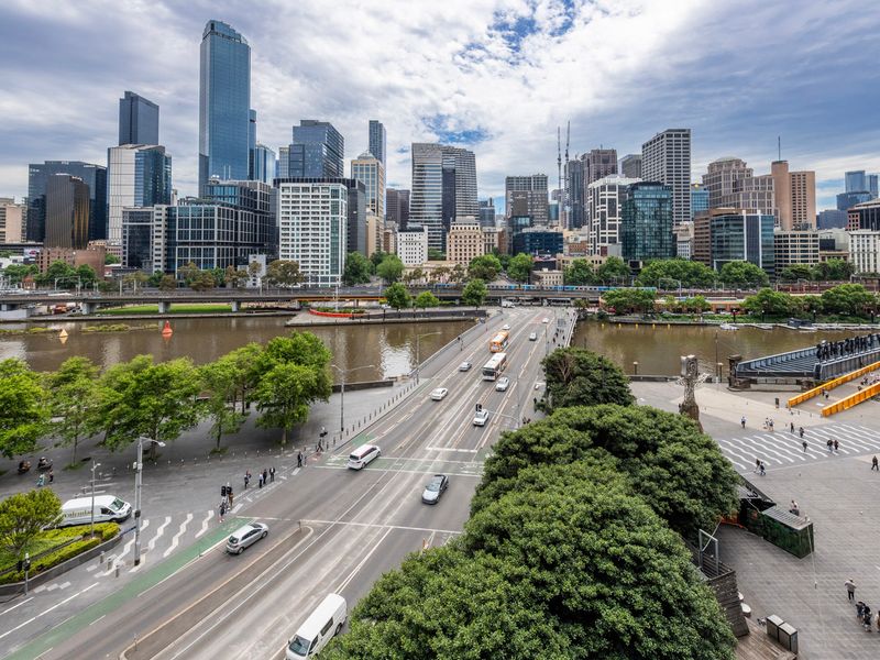 Elevated city view showcasing Melbourne’s skyline and Yarra River