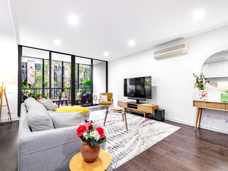 Comfortable lounge with entertainment setup