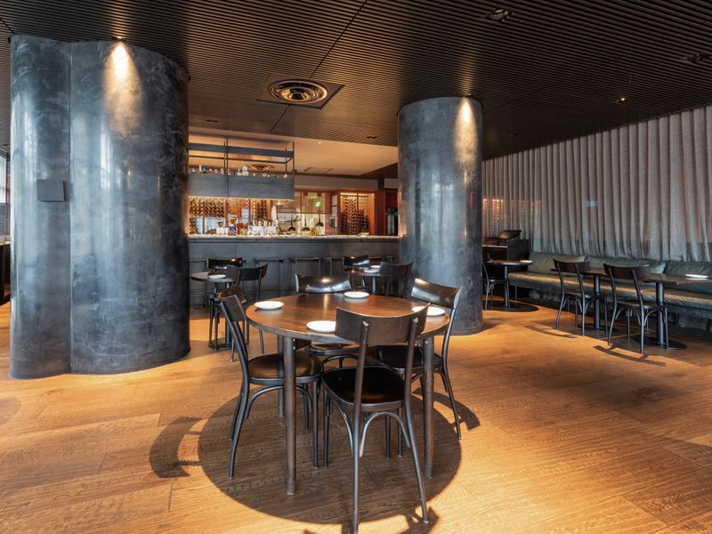 Upscale building restaurant/lounge featuring chic interiors.