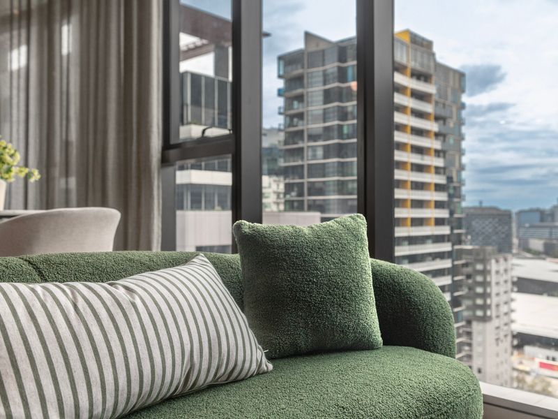 Comfortable lounge seating with impressive high-rise views.