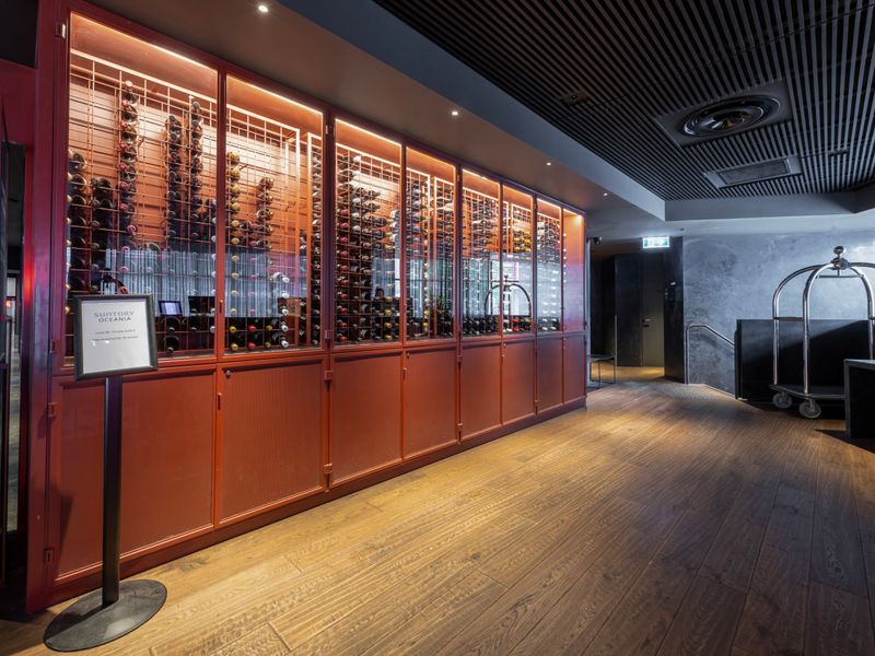 Stylish lobby area with warm lighting and modern finishes