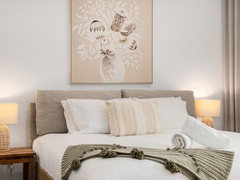 Serene master bedroom with calming tones