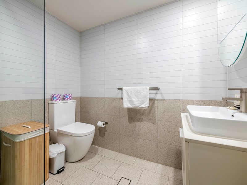 Clean and modern bathroom setup for a refreshing start to your day.