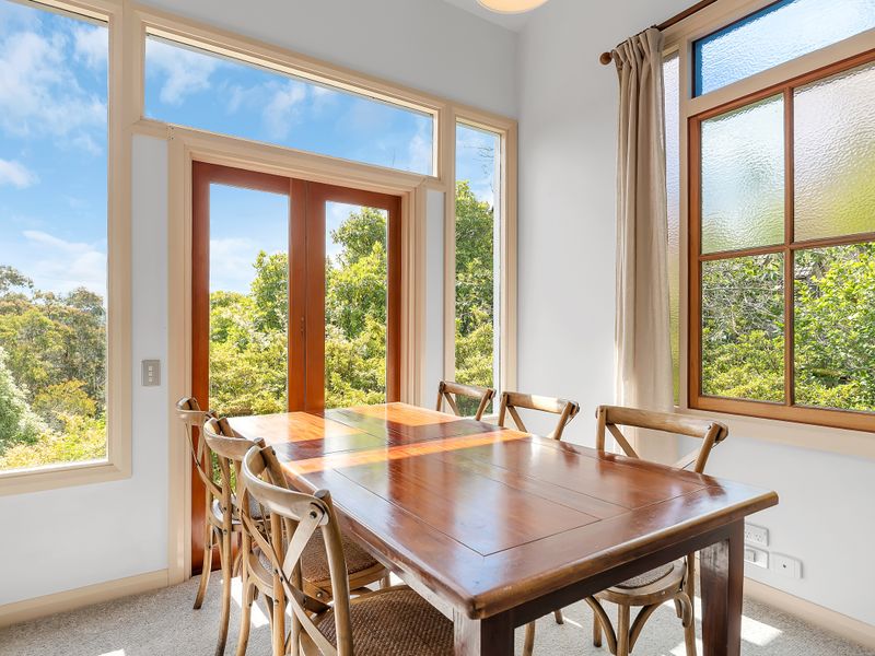 Dining space with views of the garden and National Park